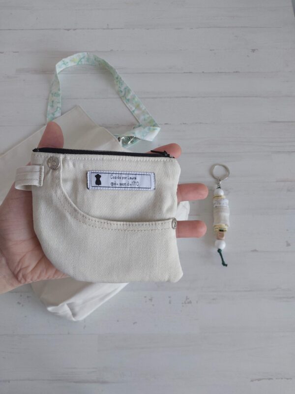 Bolso beige, monedero y llavero mixto - Imagen 5